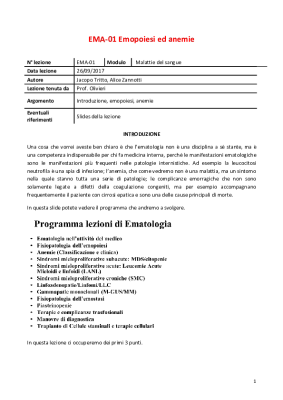 EMA01 Emopoiesi ed anemie